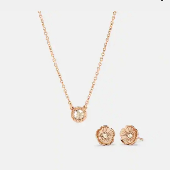 Coach Jewelry Coach Necklace Tea Rose Stud Earrings Set Poshmark